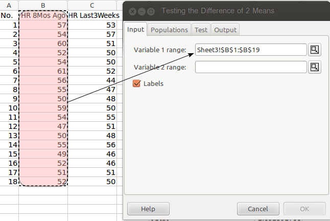 How to Use Gnumeric in Comparing Two Groups of Data 2 highlight variable 1